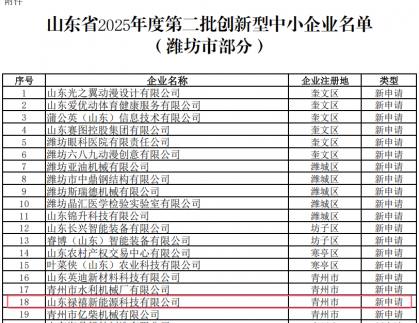 山东禄禧新能源获评山东省创新型中小企业