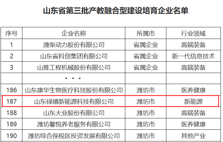 喜报！山东禄禧新能源科技有限公司获批山东省第三批产教融合型企业